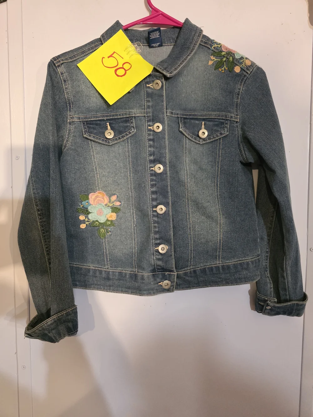 Arizona Jean Denim Jacket Girls Size Large 12 Flowers Wild Child